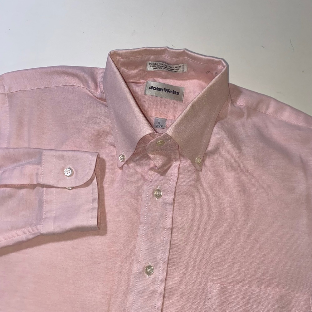John Weitz Mens Pink Oxford Button Down Shirt 16 32/33 Long Sleeve Cotton Blend